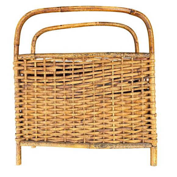 Vintage Bamboo Rattan Magazine Rack Mid Century Boho Woven Holder - Picture 2 of 6